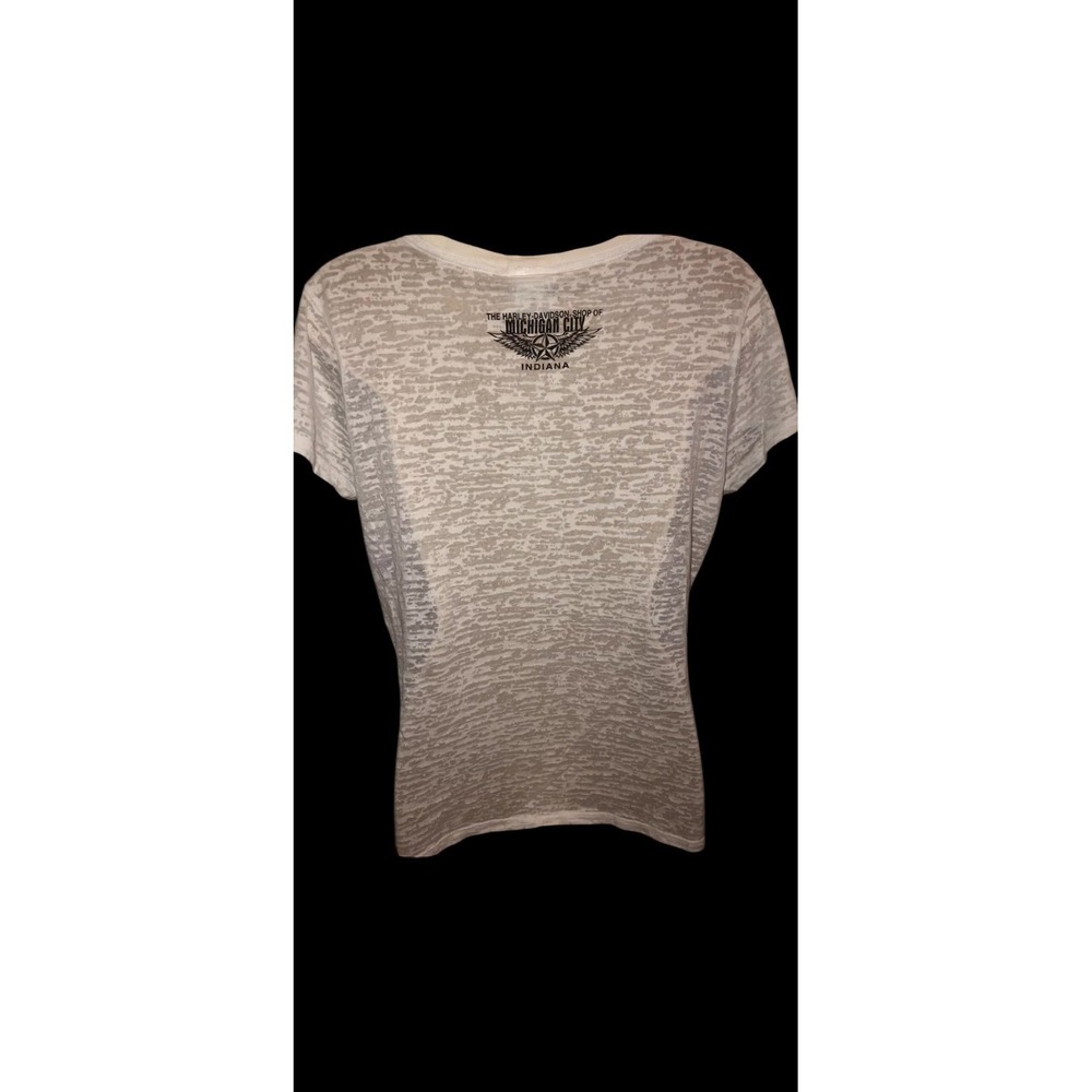 White sheer burnwash studded bling logo Harley Davidson shirt‎ sz Large - Picture 6 of 9